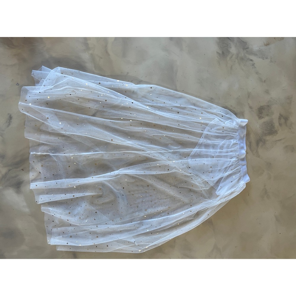 White Tulle Midi Skirt Gold Star Moon Sequin Celestial Boho Festival M - Picture 4 of 5